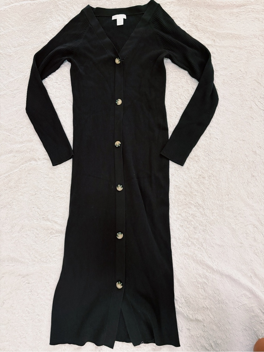 Brown Ribbed Button-Front Knit Dress